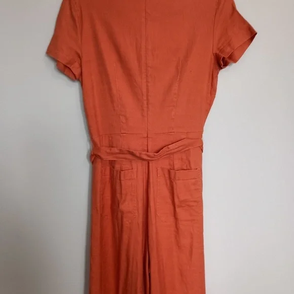 New Anthropologie Maeve Colette Linen Portside Wrap Jumpsuit Burnt Orange Rust 6 - Picture 4 of 7